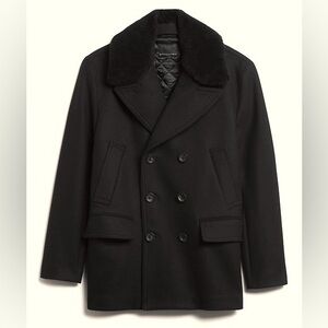 Banana Republic Men’s Italian Melton Peacoat with Shearling Collar | Black | S